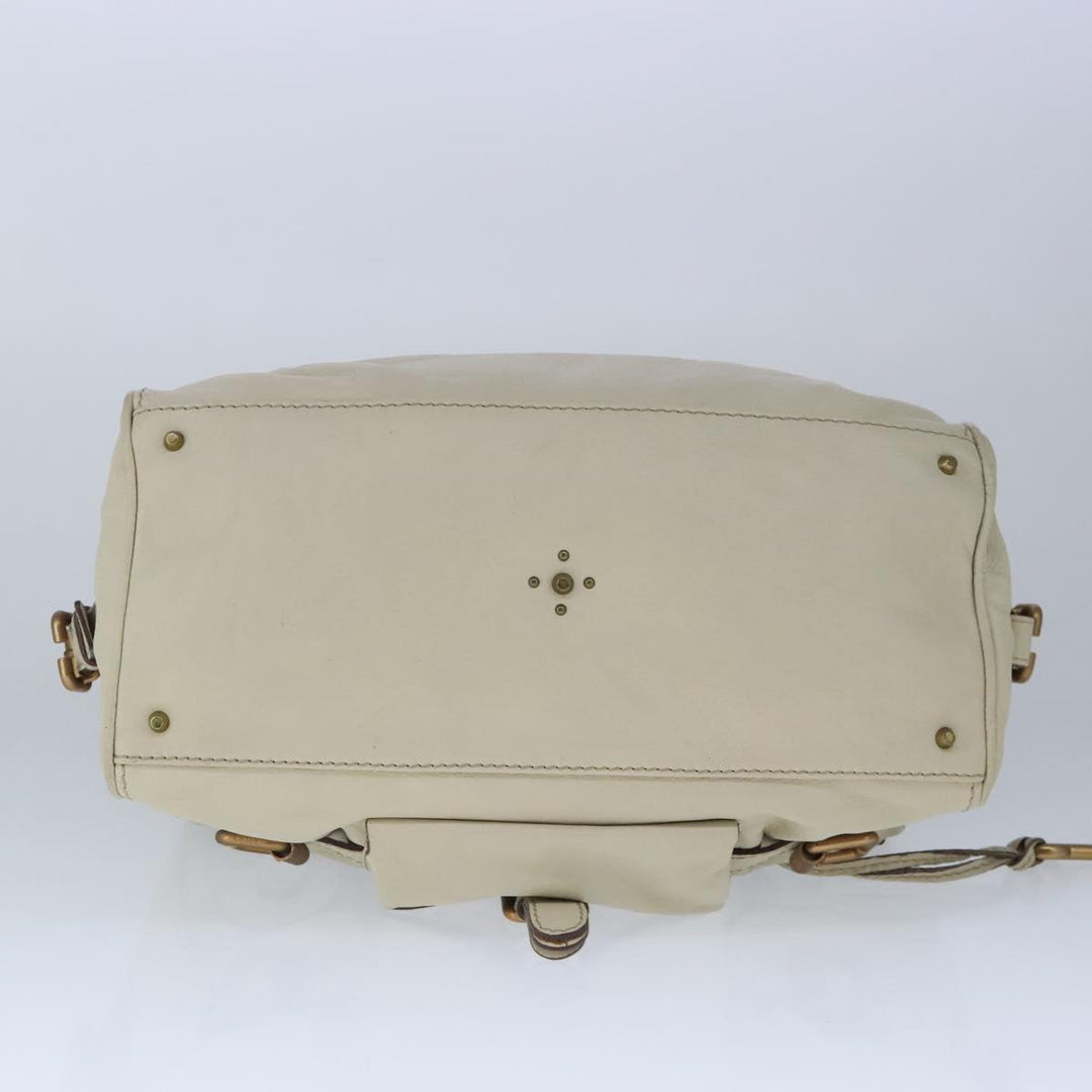 Chloe Paddington Hand Bag Leather Beige Gold Silver am7290