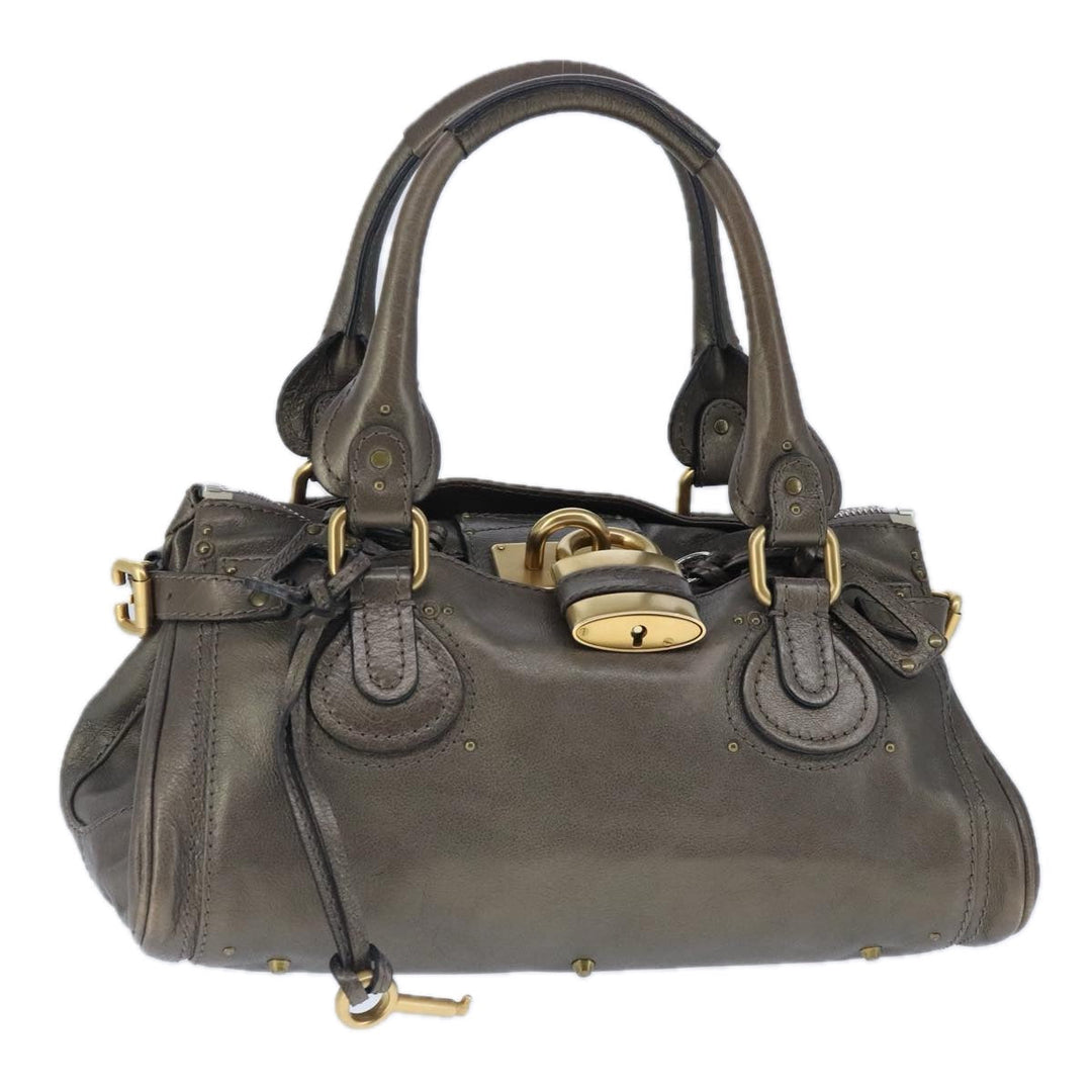 Chloe Paddington Hand Bag Leather Gold Tone Gold Silver am7291