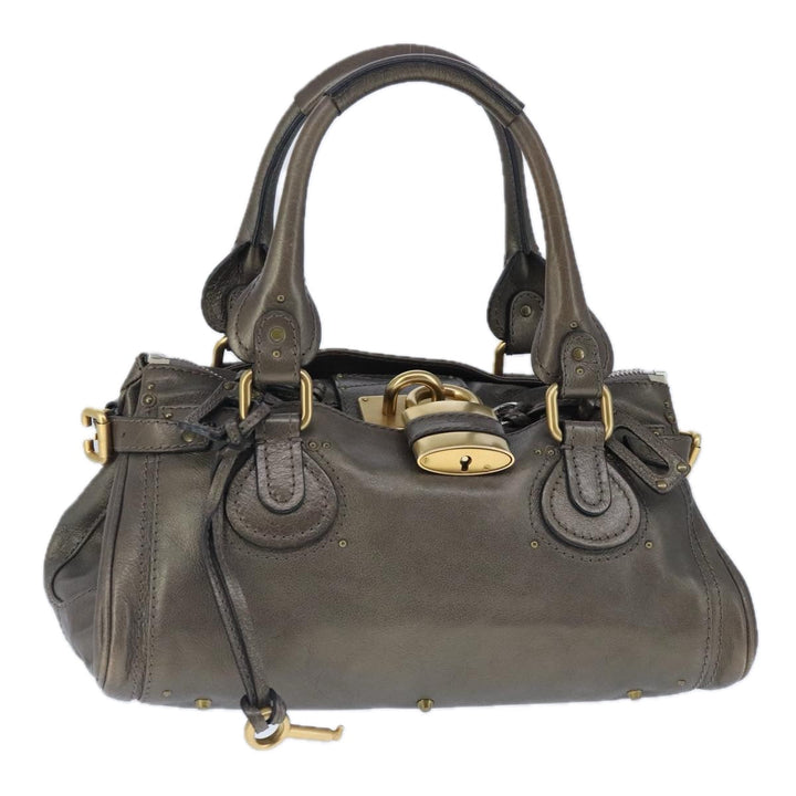 Chloe Paddington Hand Bag Leather Gold Tone Gold Silver am7291