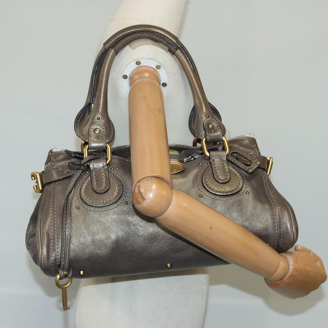 Chloe Paddington Hand Bag Leather Gold Tone Gold Silver am7291