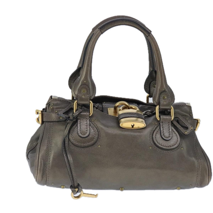 Chloe Paddington Hand Bag Leather Gold Tone Gold Silver am7291