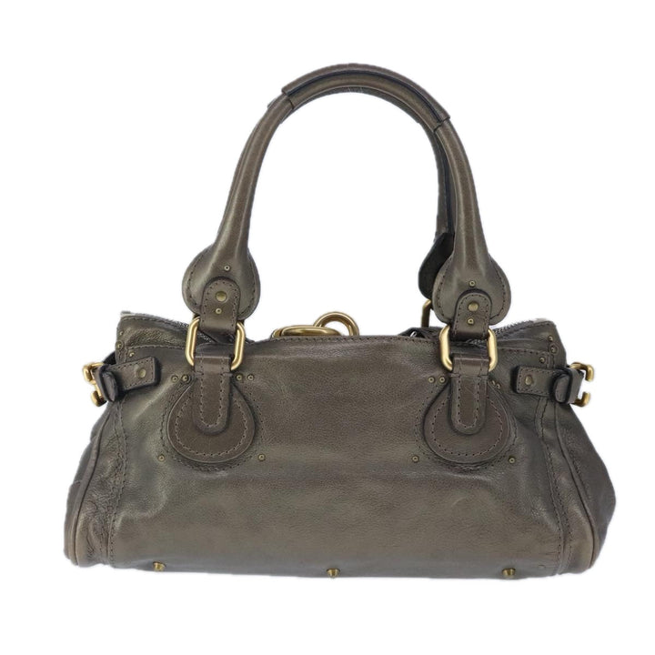 Chloe Paddington Hand Bag Leather Gold Tone Gold Silver am7291