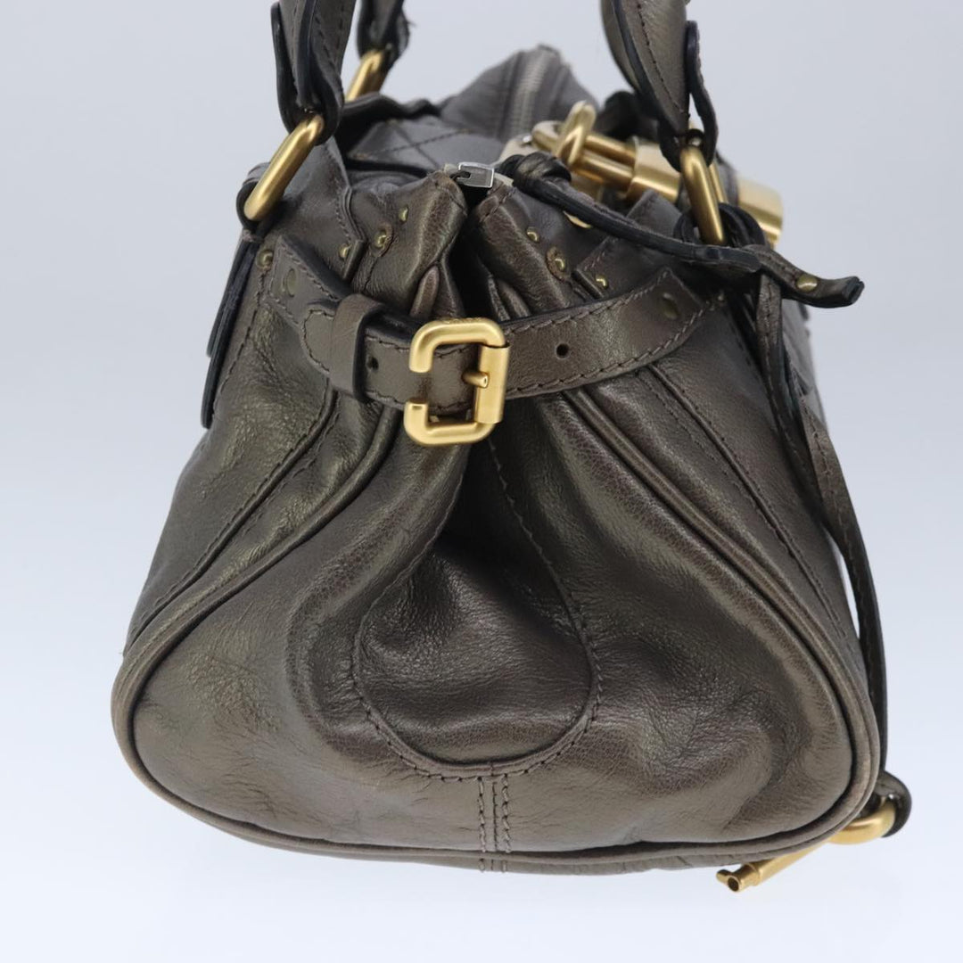 Chloe Paddington Hand Bag Leather Gold Tone Gold Silver am7291