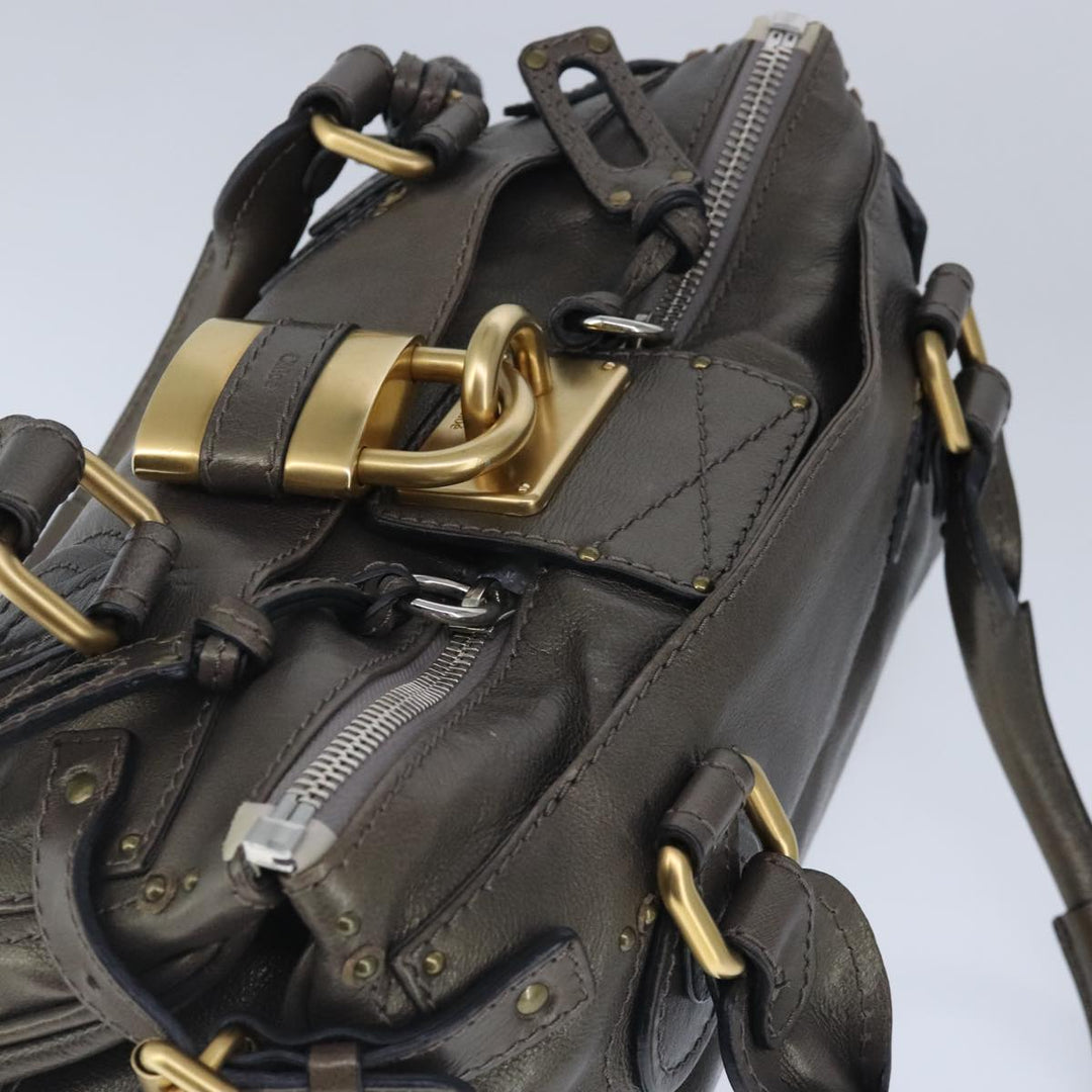 Chloe Paddington Hand Bag Leather Gold Tone Gold Silver am7291