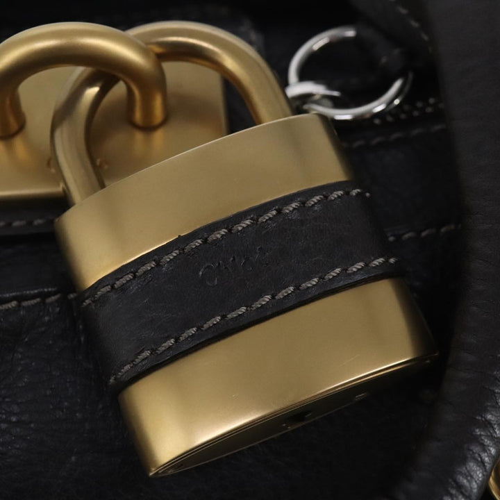 Chloe Paddington Hand Bag Leather Dark Brown Gold Silver am7292