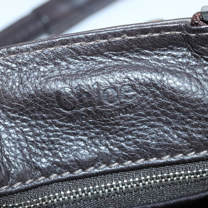 Chloe Paddington Hand Bag Leather Dark Brown Gold Silver am7292