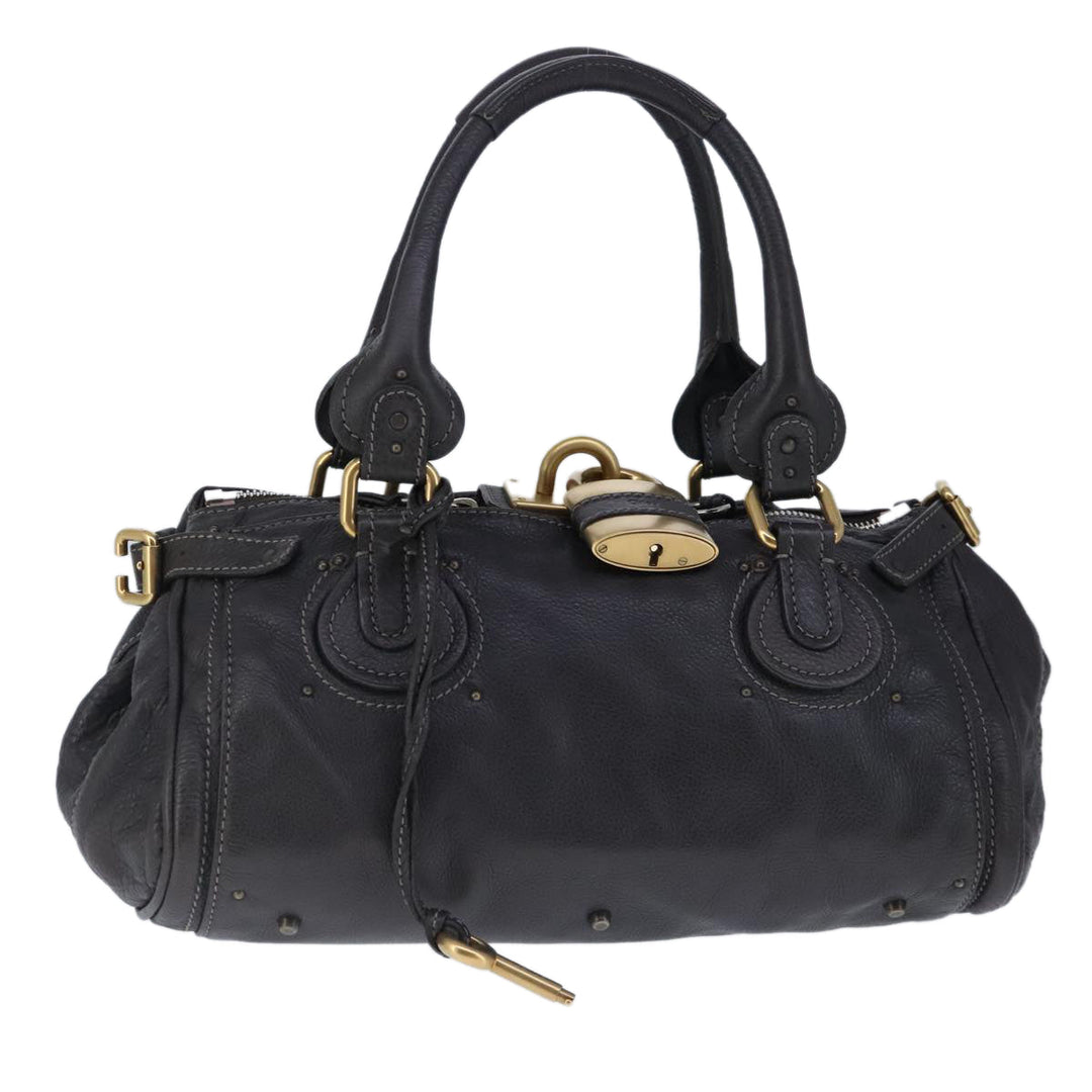 Chloe Paddington Hand Bag Leather Dark Brown Gold Silver am7292
