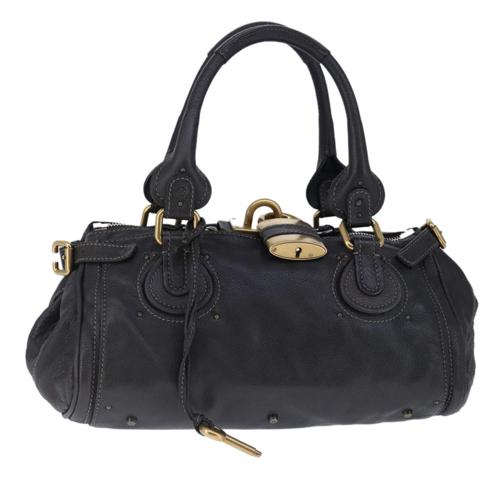 Chloe Paddington Hand Bag Leather Dark Brown Gold Silver am7292
