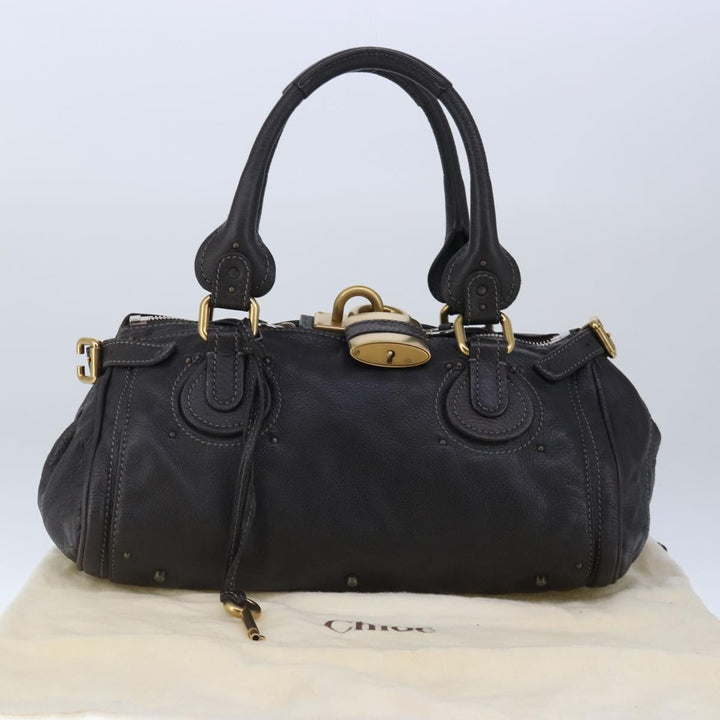 Chloe Paddington Hand Bag Leather Dark Brown Gold Silver am7292