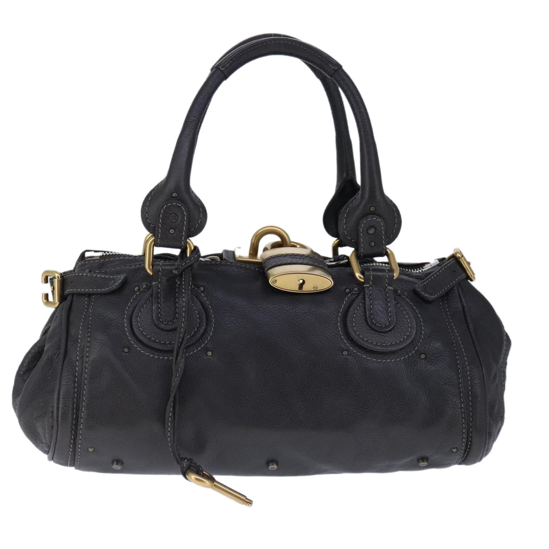 Chloe Paddington Hand Bag Leather Dark Brown Gold Silver am7292