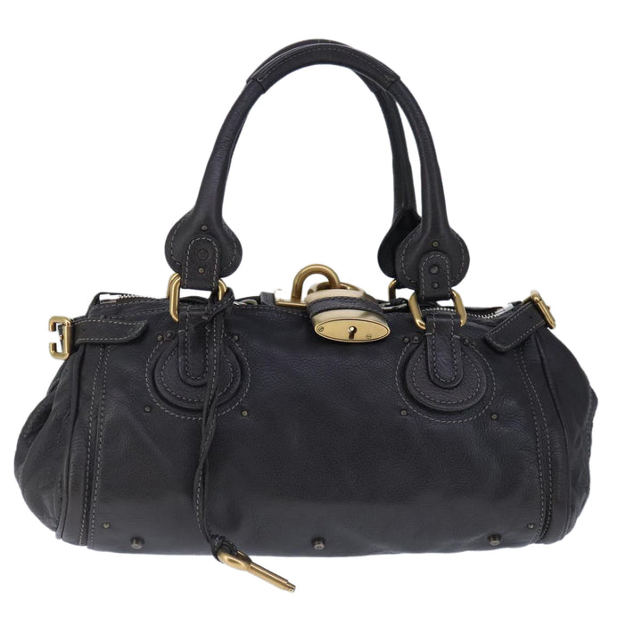 Chloe Paddington Hand Bag Leather Dark Brown Gold Silver am7292