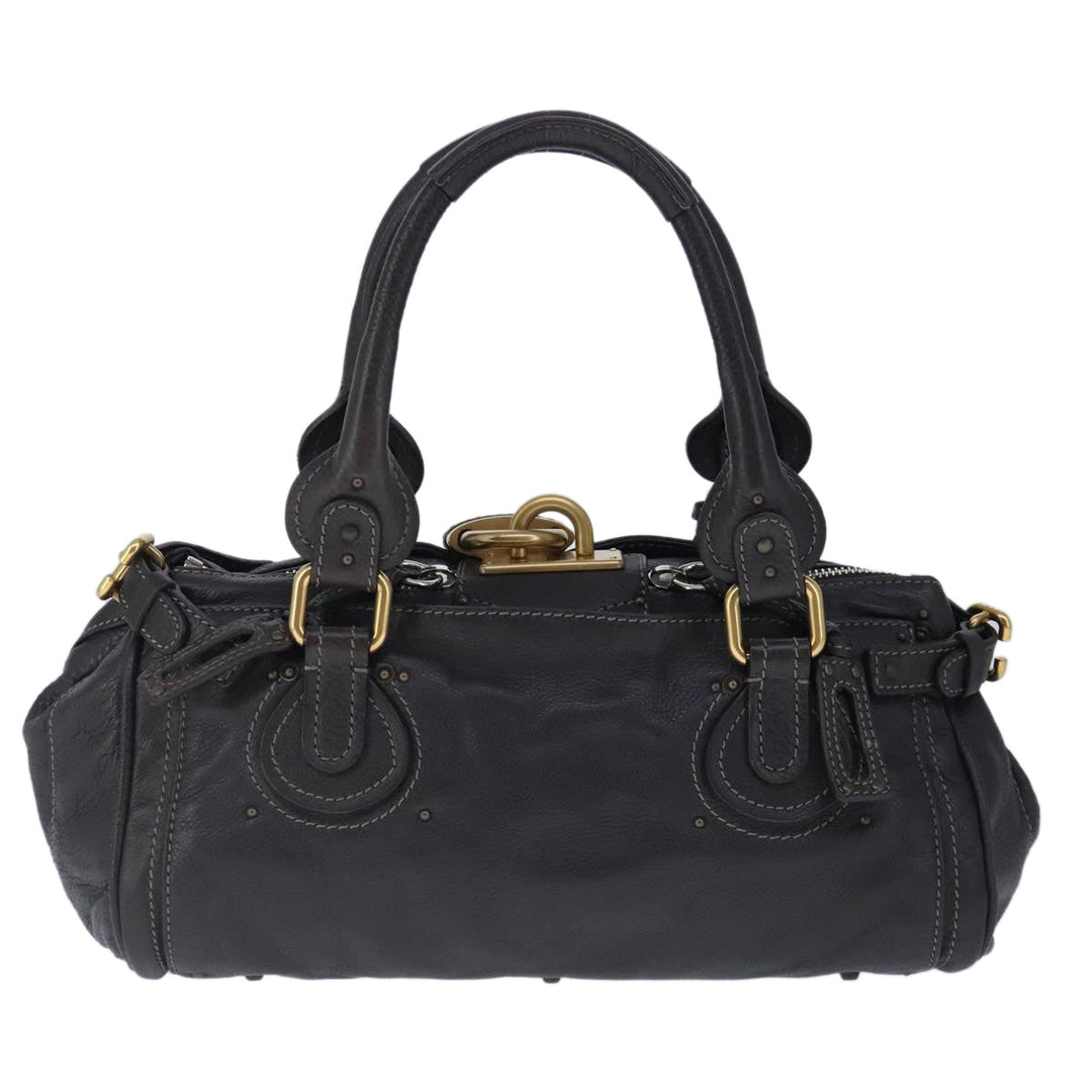 Chloe Paddington Hand Bag Leather Dark Brown Gold Silver am7292