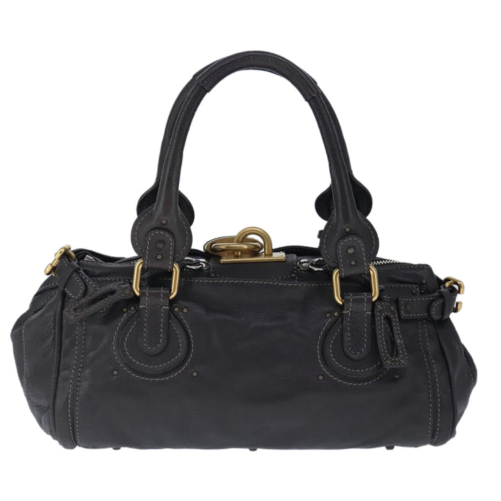 Chloe Paddington Hand Bag Leather Dark Brown Gold Silver am7292