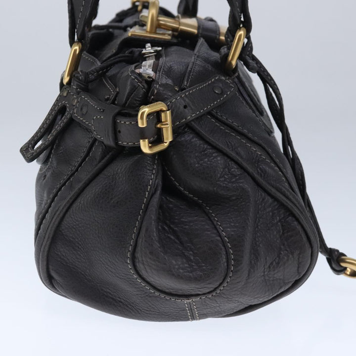 Chloe Paddington Hand Bag Leather Dark Brown Gold Silver am7292