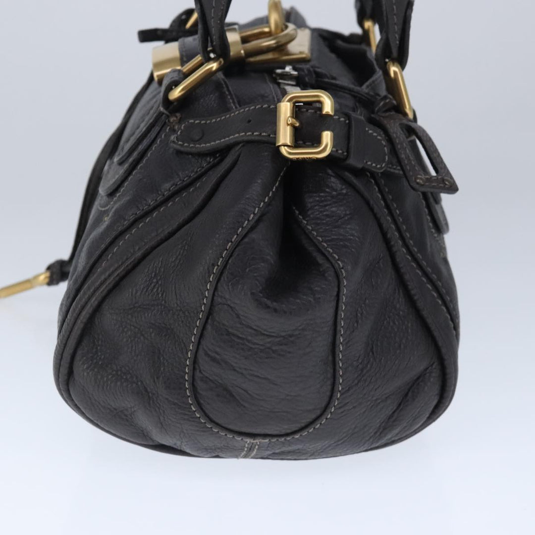 Chloe Paddington Hand Bag Leather Dark Brown Gold Silver am7292