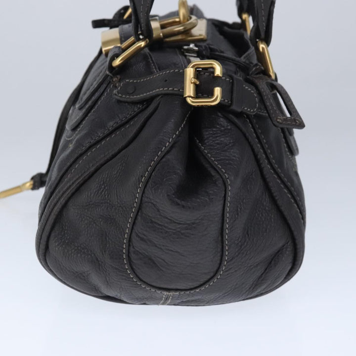 Chloe Paddington Hand Bag Leather Dark Brown Gold Silver am7292