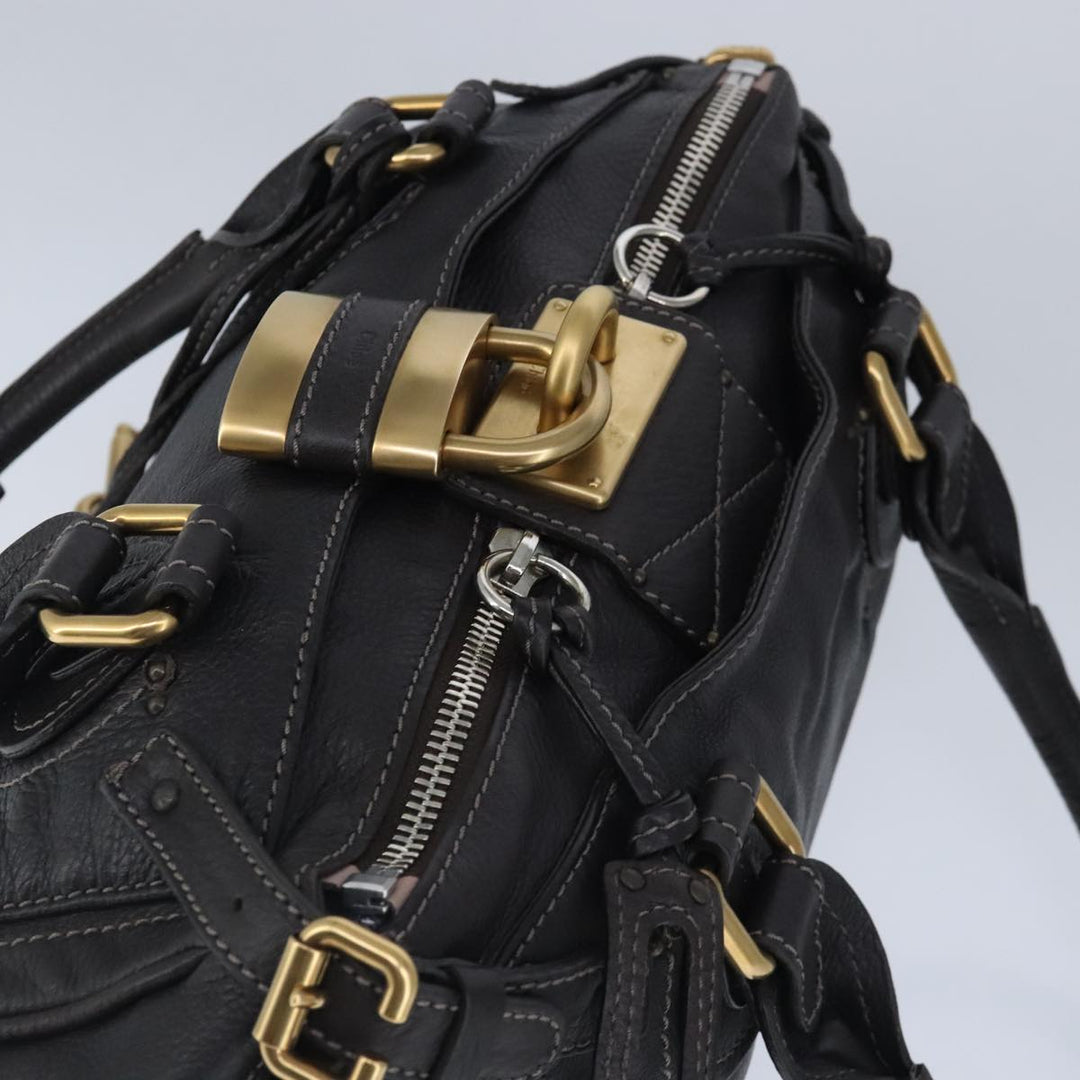 Chloe Paddington Hand Bag Leather Dark Brown Gold Silver am7292