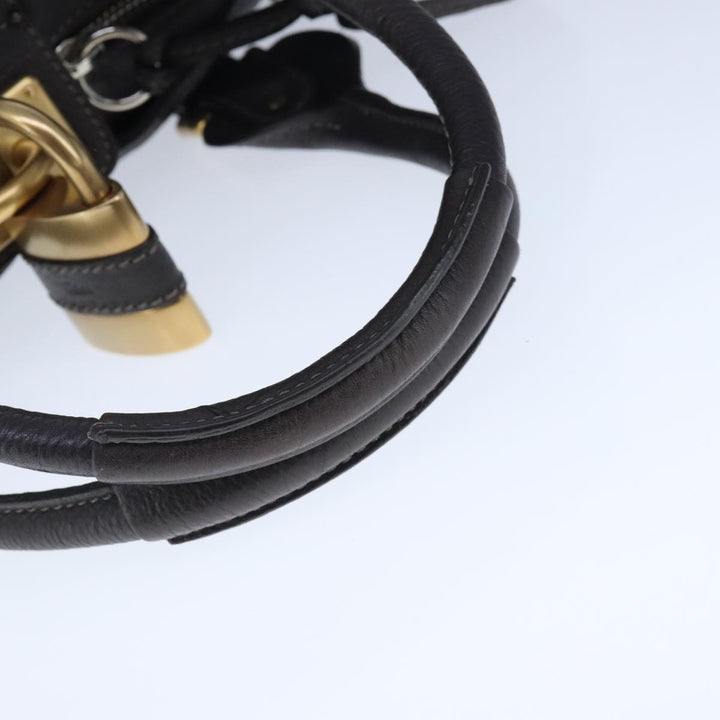 Chloe Paddington Hand Bag Leather Dark Brown Gold Silver am7292
