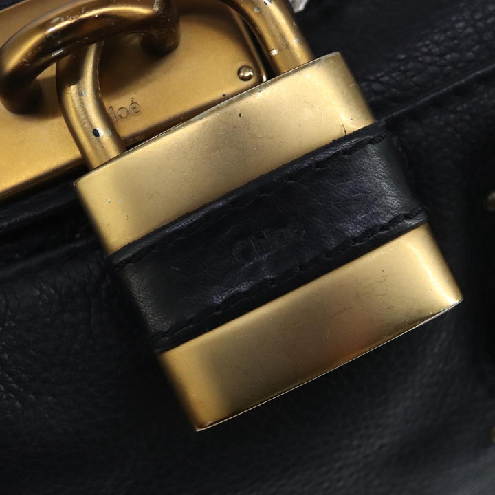 Chloe Paddington Hand Bag Leather Black Gold Silver am7294