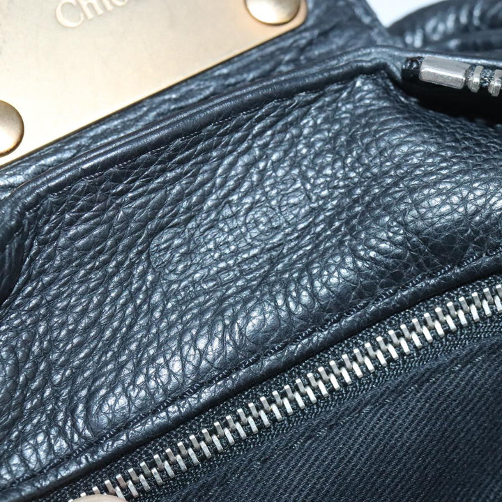 Chloe Paddington Hand Bag Leather Black Gold Silver am7294