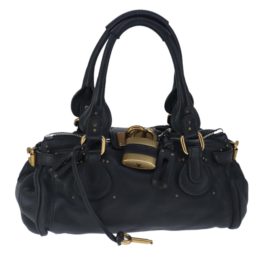 Chloe Paddington Hand Bag Leather Black Gold Silver am7294