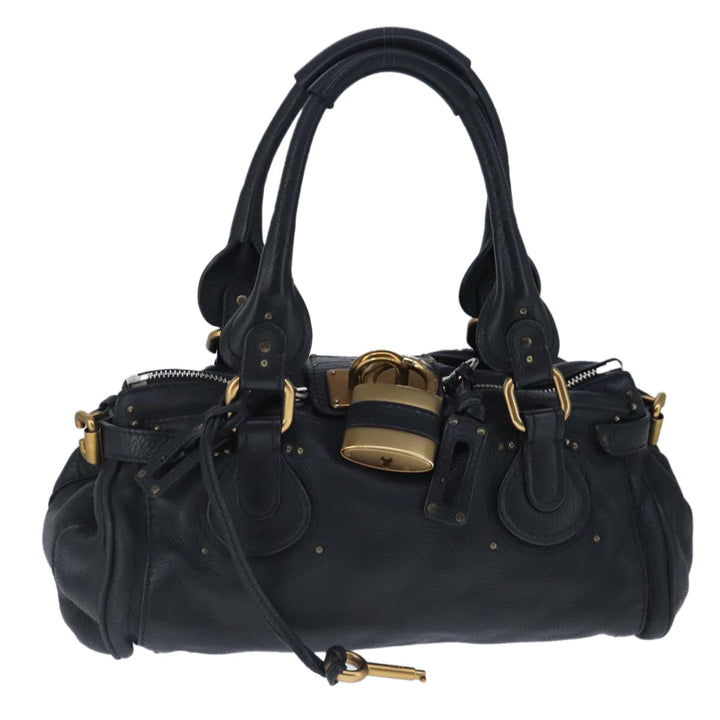 Chloe Paddington Hand Bag Leather Black Gold Silver am7294