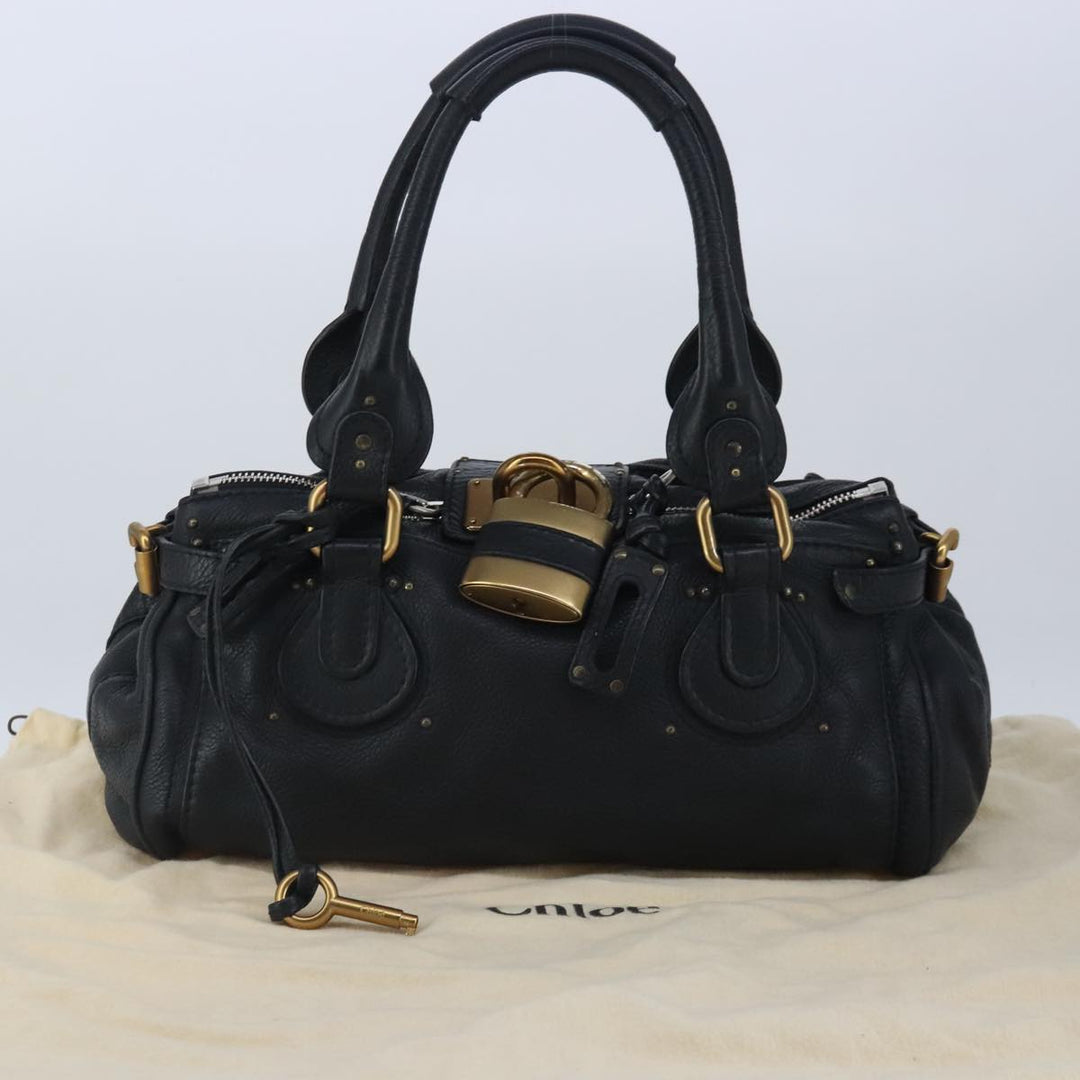 Chloe Paddington Hand Bag Leather Black Gold Silver am7294