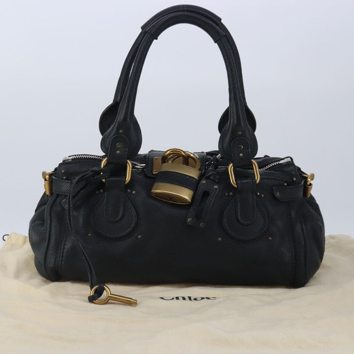 Chloe Paddington Hand Bag Leather Black Gold Silver am7294
