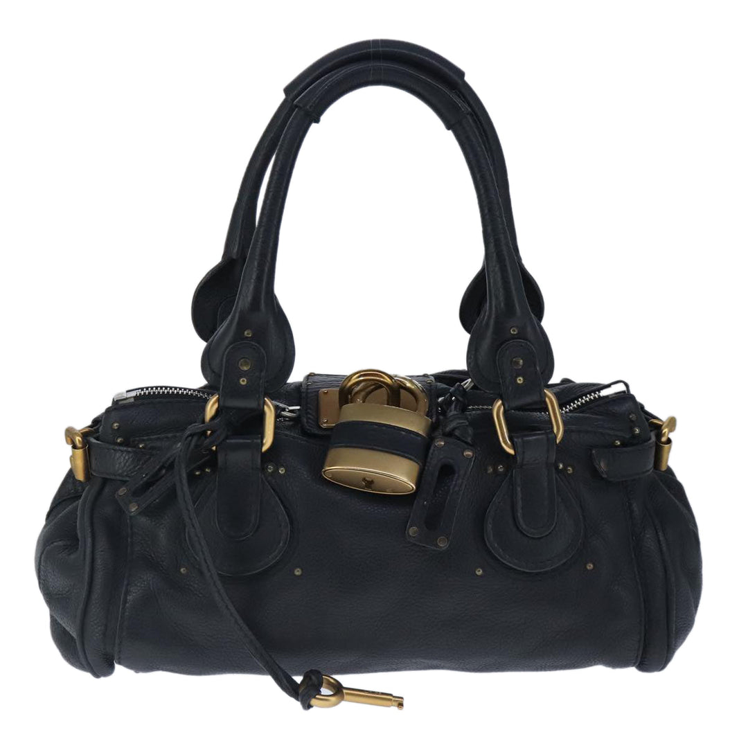 Chloe Paddington Hand Bag Leather Black Gold Silver am7294