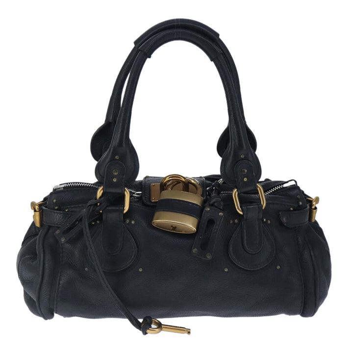 Chloe Paddington Hand Bag Leather Black Gold Silver am7294
