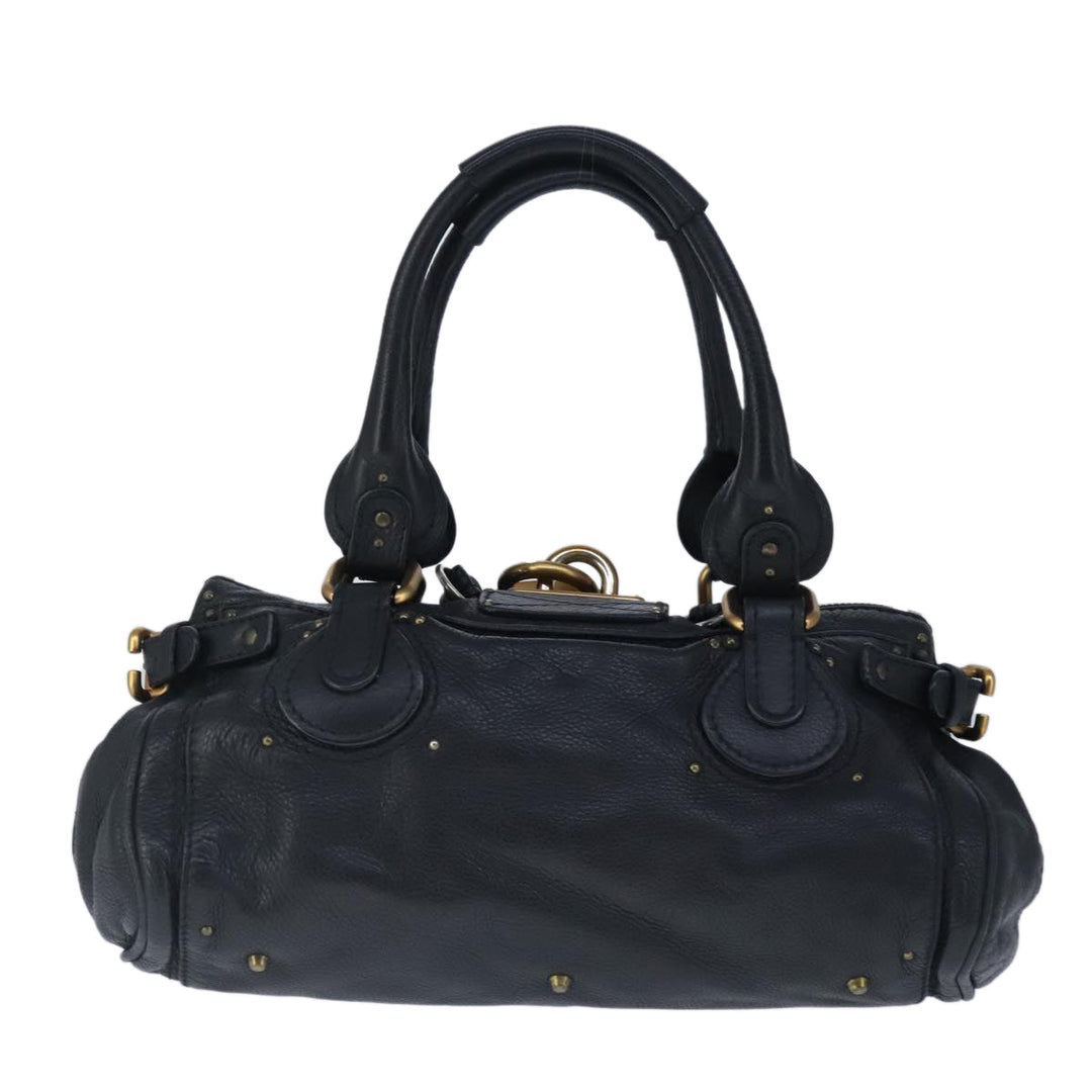 Chloe Paddington Hand Bag Leather Black Gold Silver am7294