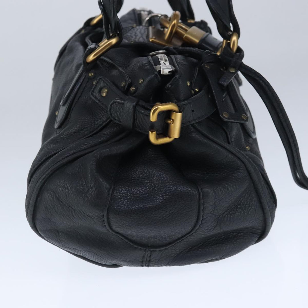 Chloe Paddington Hand Bag Leather Black Gold Silver am7294