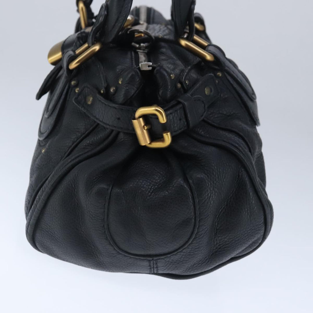 Chloe Paddington Hand Bag Leather Black Gold Silver am7294