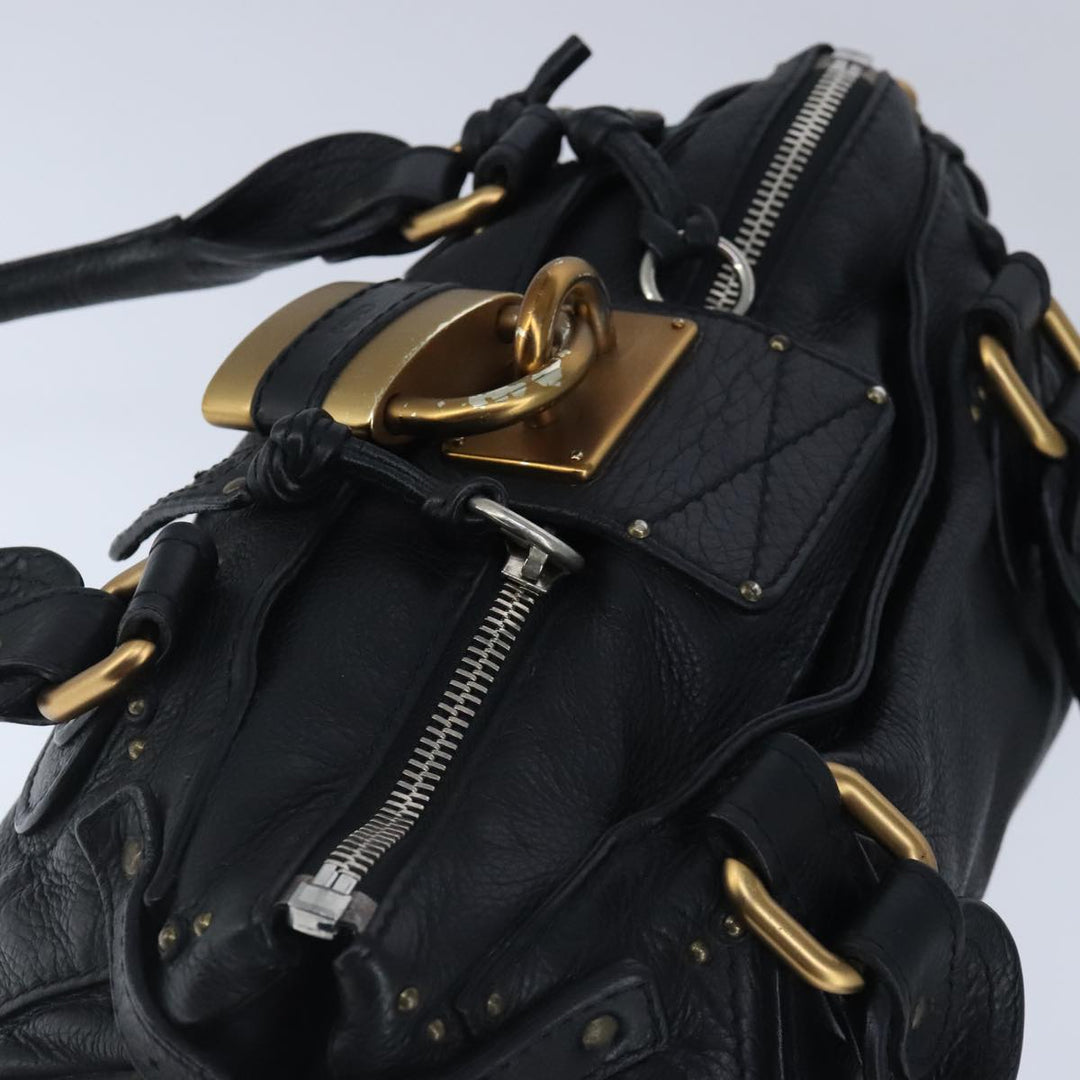 Chloe Paddington Hand Bag Leather Black Gold Silver am7294