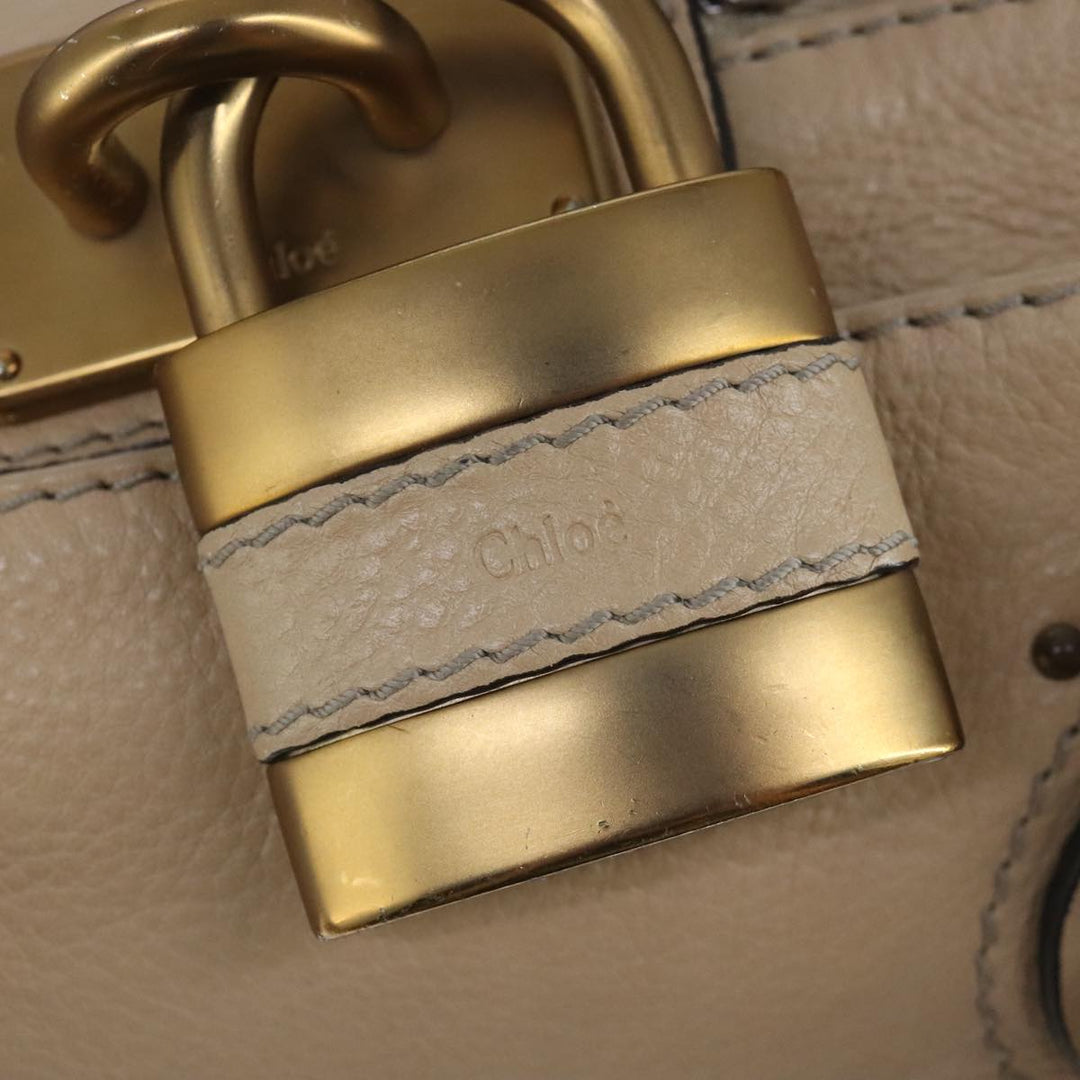 Chloe Paddington Hand Bag Leather Beige Gold Silver am7295