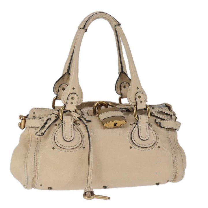 Chloe Paddington Hand Bag Leather Beige Gold Silver am7295