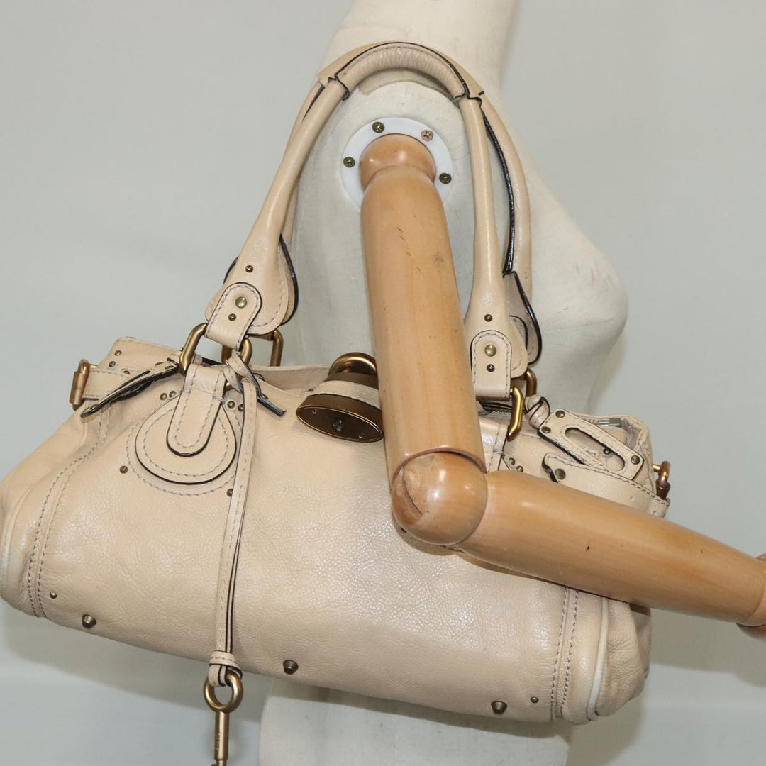 Chloe Paddington Hand Bag Leather Beige Gold Silver am7295