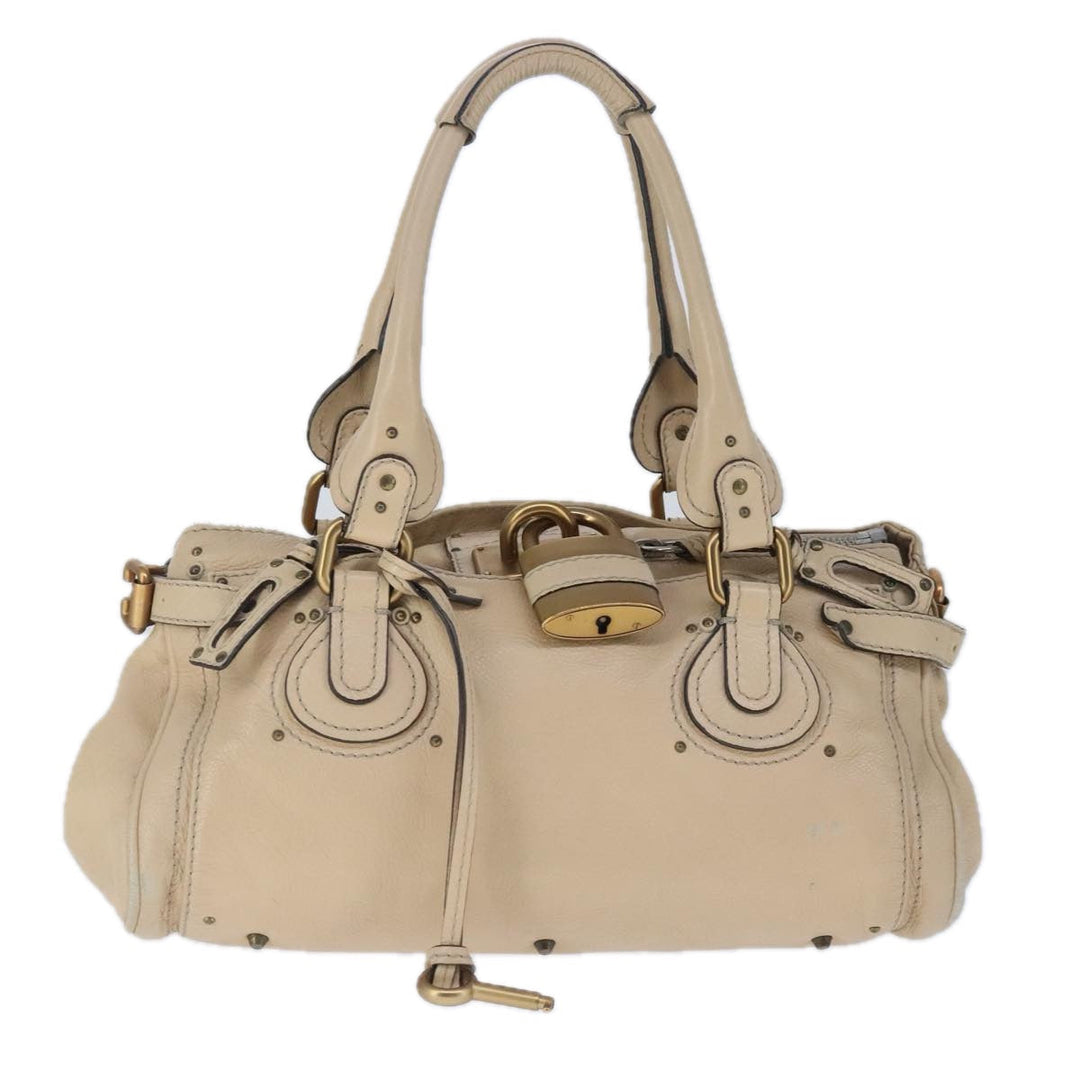 Chloe Paddington Hand Bag Leather Beige Gold Silver am7295