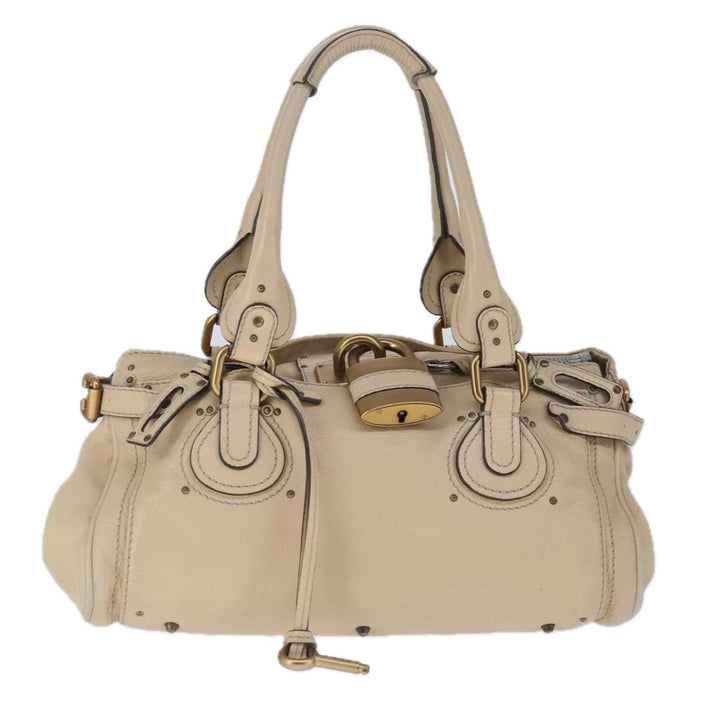 Chloe Paddington Hand Bag Leather Beige Gold Silver am7295