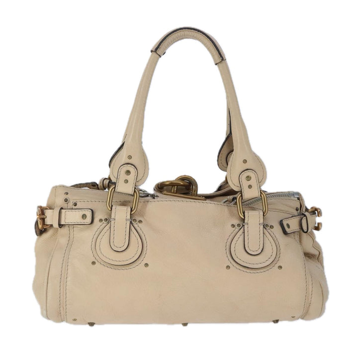 Chloe Paddington Hand Bag Leather Beige Gold Silver am7295