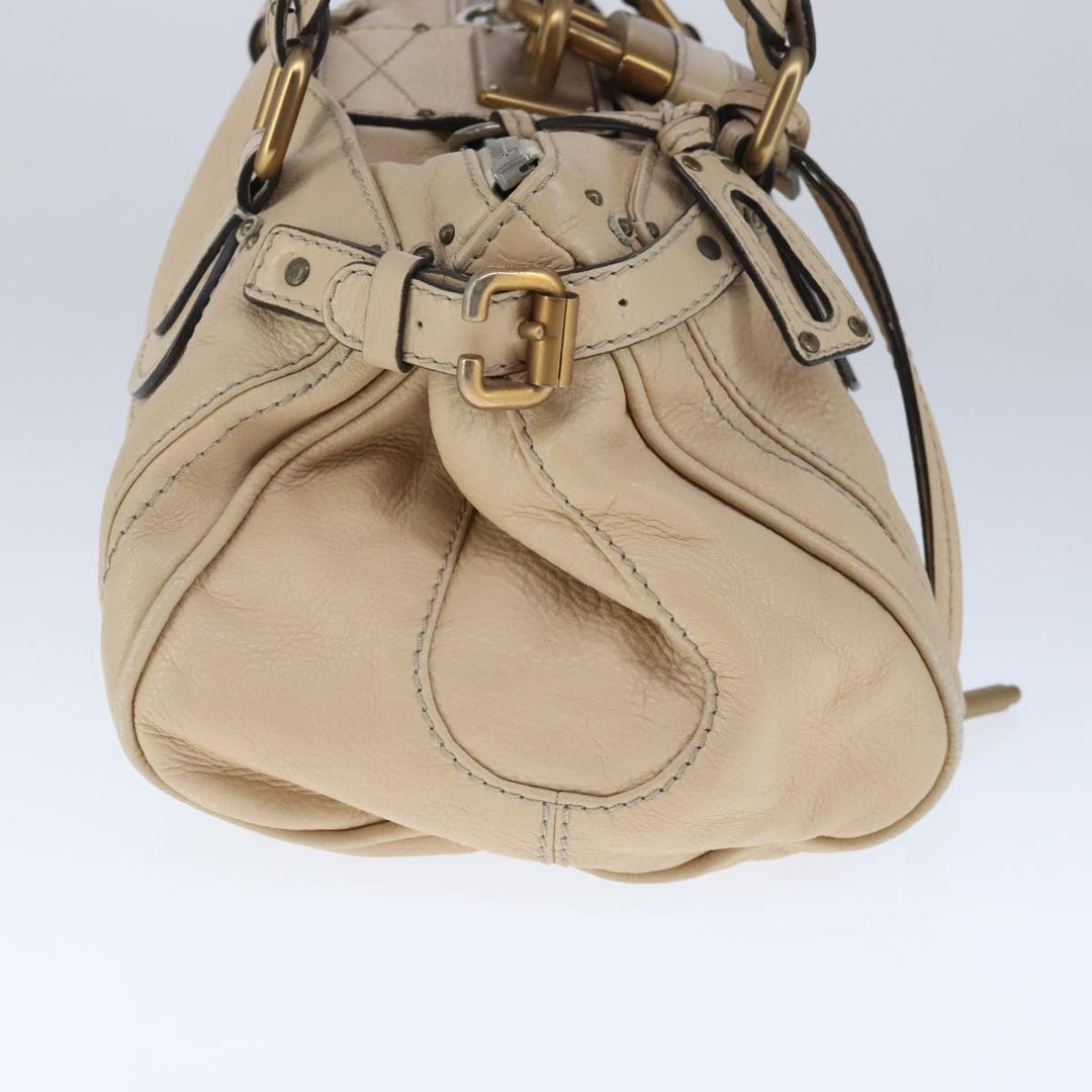 Chloe Paddington Hand Bag Leather Beige Gold Silver am7295