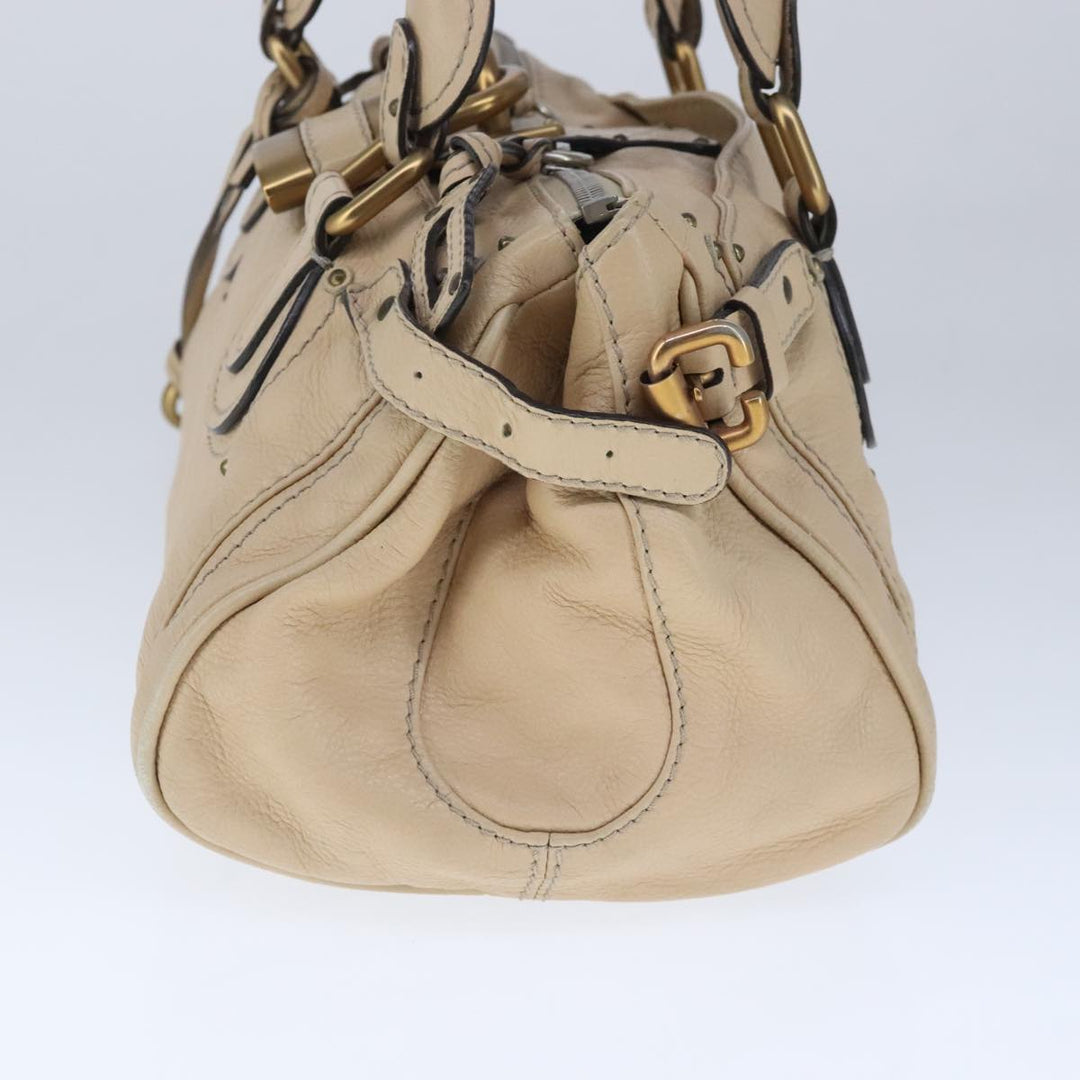Chloe Paddington Hand Bag Leather Beige Gold Silver am7295