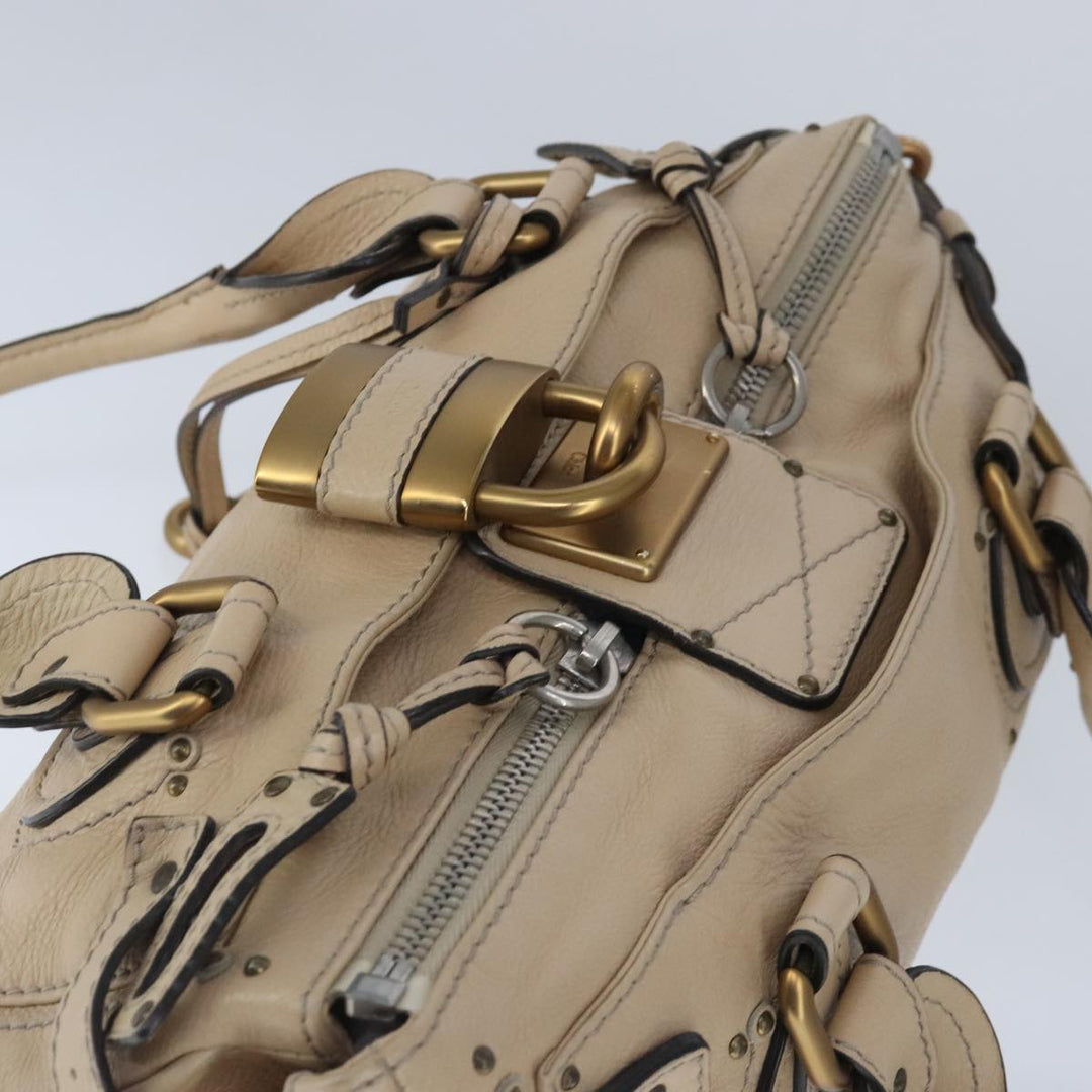 Chloe Paddington Hand Bag Leather Beige Gold Silver am7295