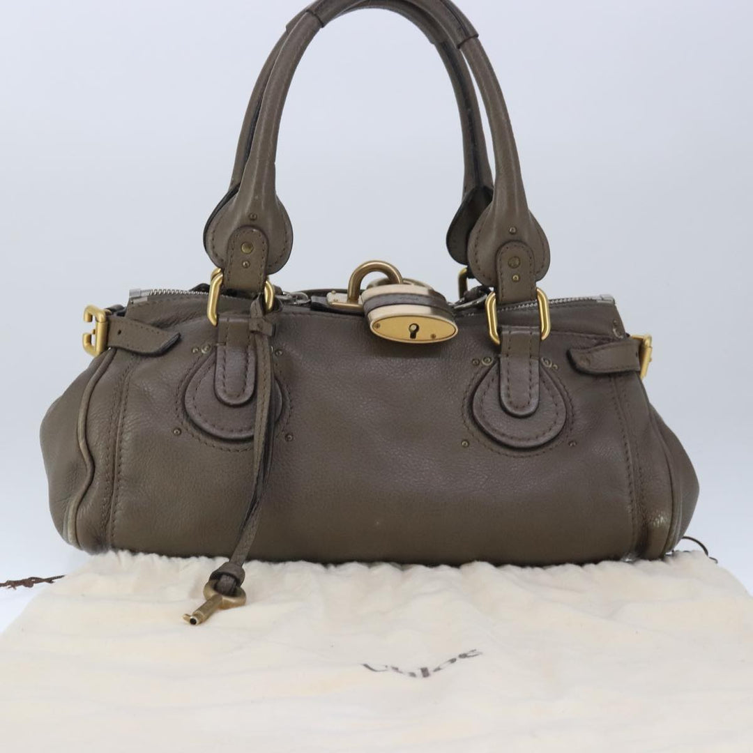 Chloe Paddington Hand Bag Leather Brown Gold Silver am7296