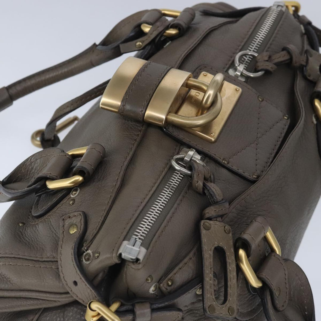 Chloe Paddington Hand Bag Leather Brown Gold Silver am7296