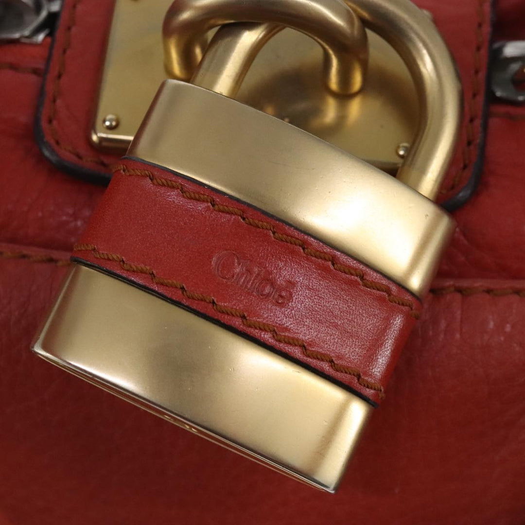 Chloe Paddington Hand Bag Leather Red Gold Silver am7297