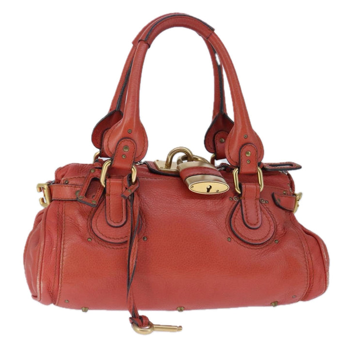 Chloe Paddington Hand Bag Leather Red Gold Silver am7297