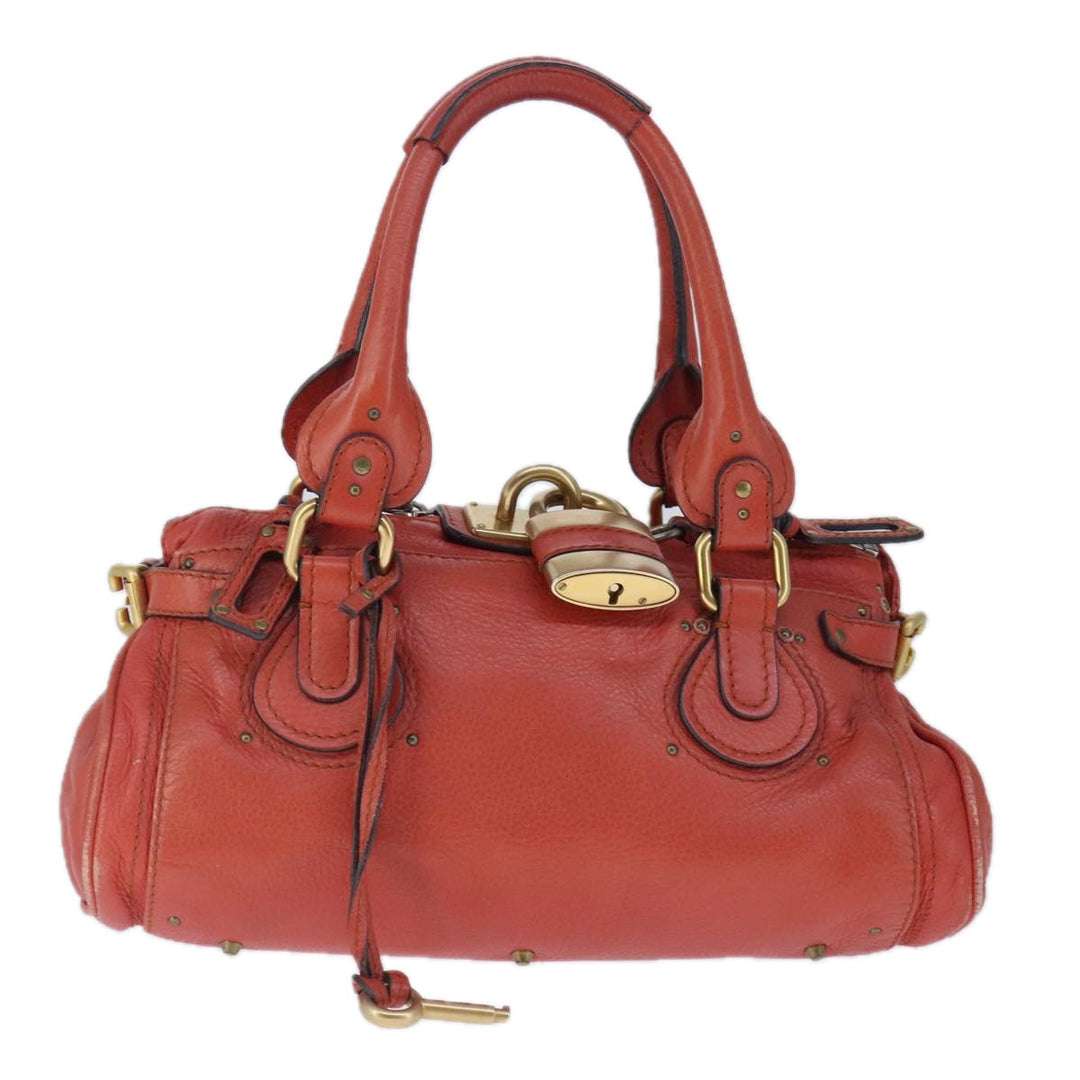 Chloe Paddington Hand Bag Leather Red Gold Silver am7297