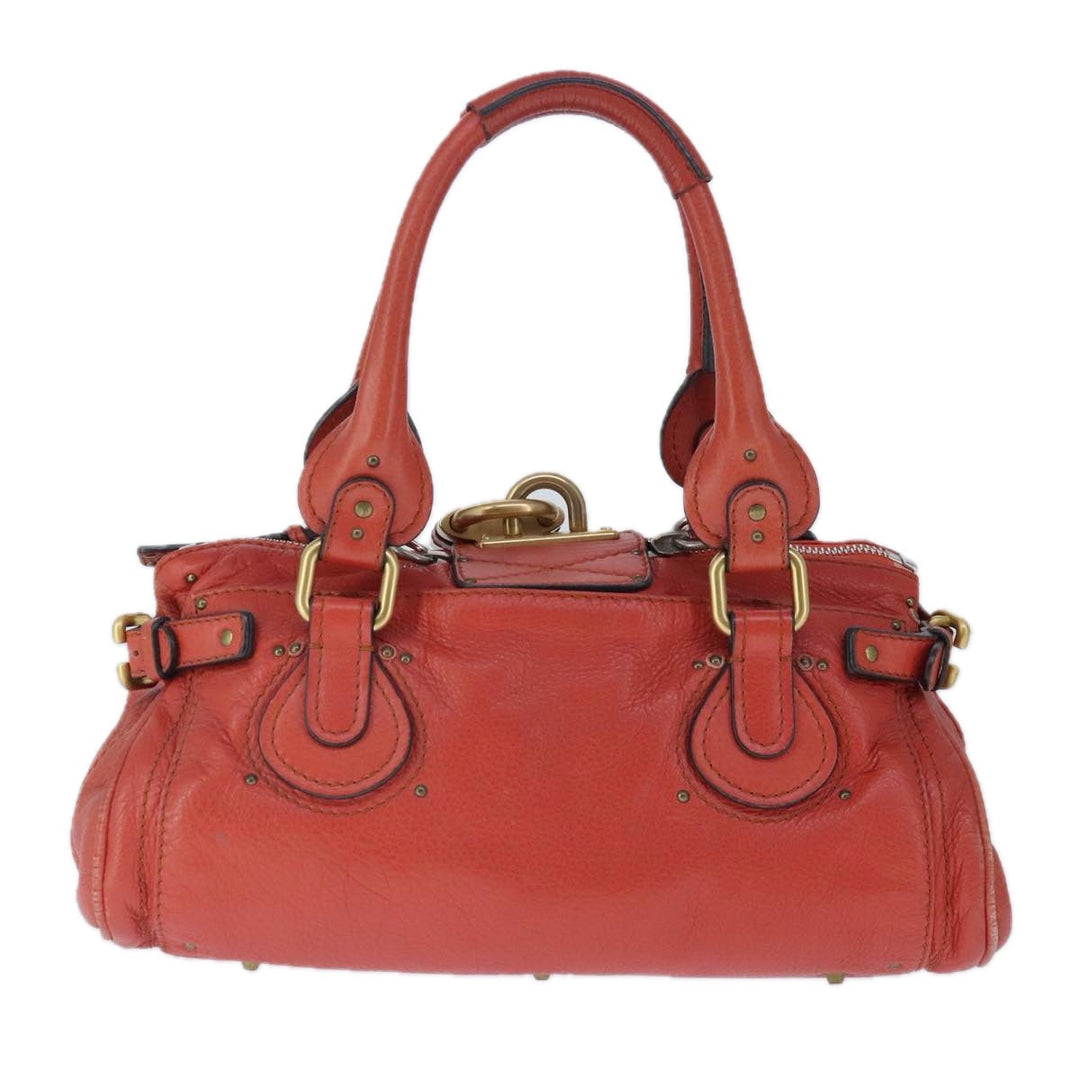 Chloe Paddington Hand Bag Leather Red Gold Silver am7297