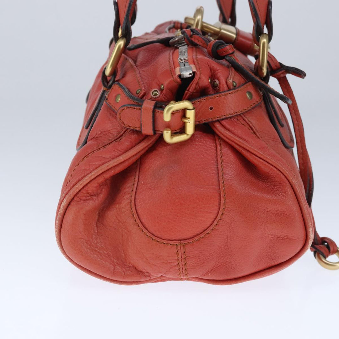 Chloe Paddington Hand Bag Leather Red Gold Silver am7297